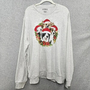 Christmas Sweater Gray‎ Crewneck Sweatshirt Jingle Bell Dogs Women's XL